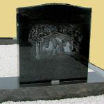 Single Upright Black Granite Monument -- Serpentine Top -- Matching Black Base -- Laser Etch Design