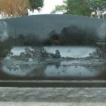 Double Upright Black Granite -- Laser Etch Designs -- Matching Black Granite Base -- Flanking Black Vases  