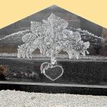 Double Upright Roof Top Memorial -- Black Granite -- Laser Etch -- On a Black Granite Base